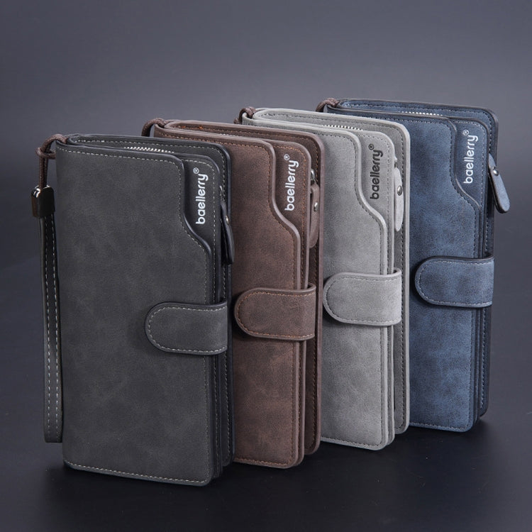 Baellerry Matte Leather Multi-card Slot Men Clutch Bag Zip Buckle Vintage Wallet(Grey)