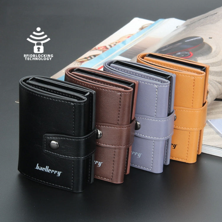 Baellerry RFID Anti-Theft Automatic Pop-Up Card Wallet Buckle Metal Aluminum Shell Card Holder(Coffee)