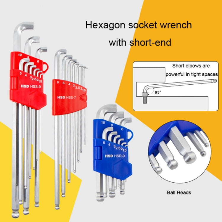 9pcs/set HSD HSR-9 Short Version Short-Side Ball-End Hexagon Wrench Set Tools