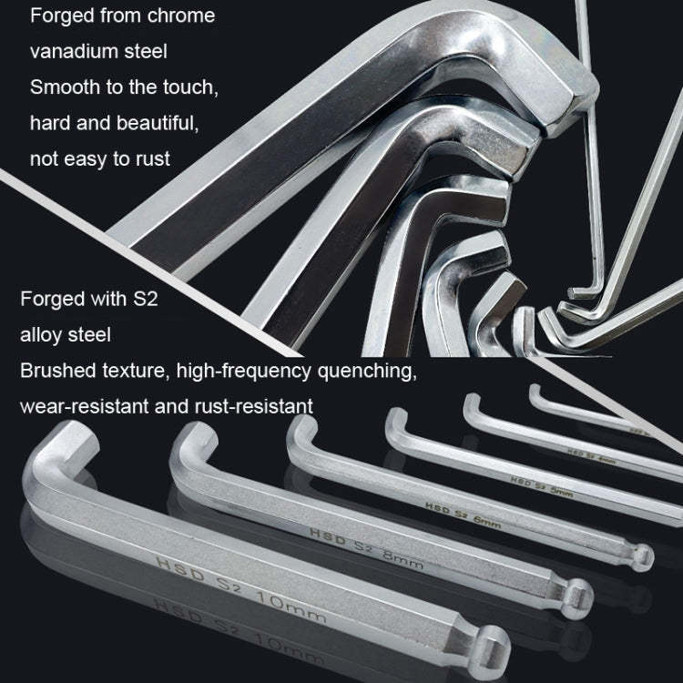 9pcs/set HSD HSS-9 Long Version Short-Side Ball-End Hexagon Wrench Set Tools