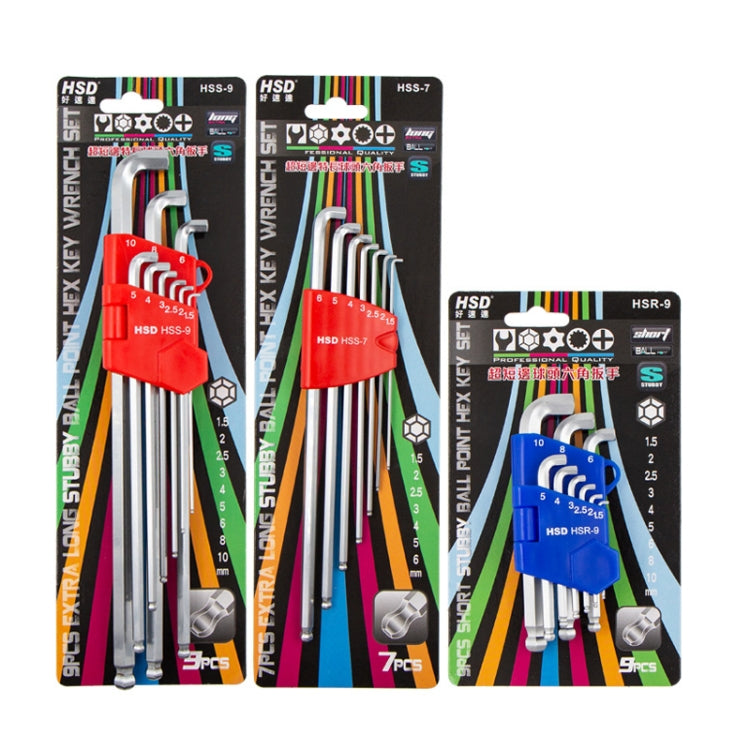 9pcs/set HSD HSS-9 Long Version Short-Side Ball-End Hexagon Wrench Set Tools