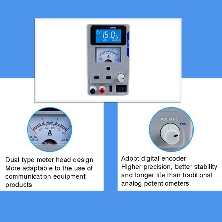 ATTEN APS22-5A 22V 5A USB Digital Variable Adjustable Laboratory DC Power Supply For Mobile Repair, EU Plug