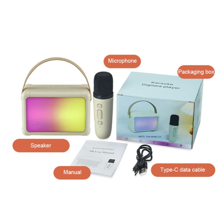 Portable RGB Lighting Effect Bluetooth Speaker Home Mini Karaoke Audio, Style: Dual Microphone+Speaker(Beige)