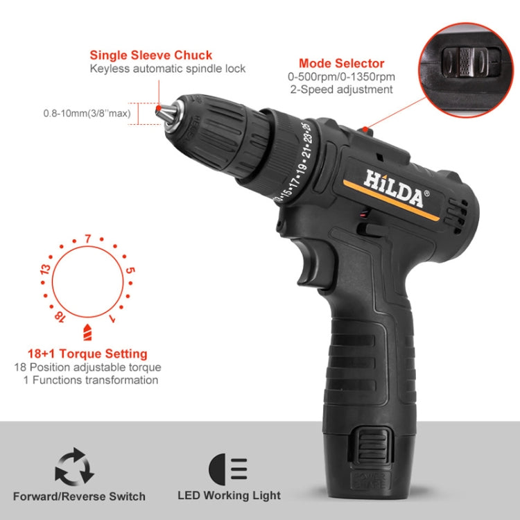 HILDA Home Power Drill 12V Li-Ion Drill With Charger And Battery, EU Plug, Model: Plastic Packing