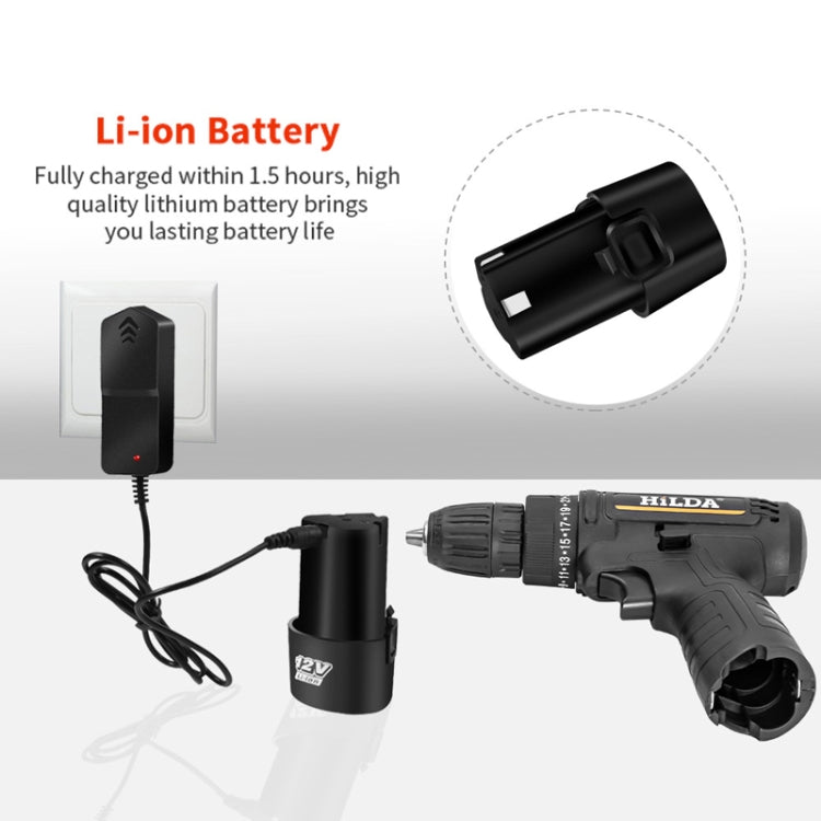HILDA Home Power Drill 12V Li-Ion Drill With Charger And Battery, EU Plug, Model: Carton Packing