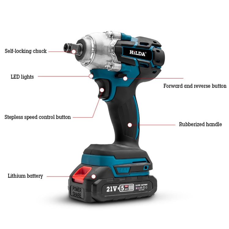 HILDA Motorized Wrenches Lithium Repair Parts With 22mm Socket, EU Plug, Model: Blue With 1 Battery+1 Charger(3000mAh)