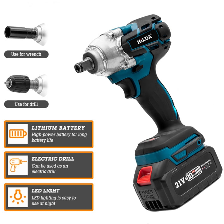 HILDA Motorized Wrenches Lithium Repair Parts With 22mm Socket, EU Plug, Model: Red With 2 Battery+1 Charger(1500mAh)