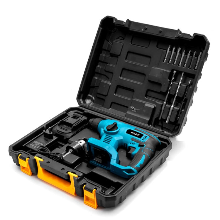 HILDA 12pcs /Set Li-Ion Power Hammer Electrical Impact Drill, Model: 1 Battery+1 Charger EU Plug