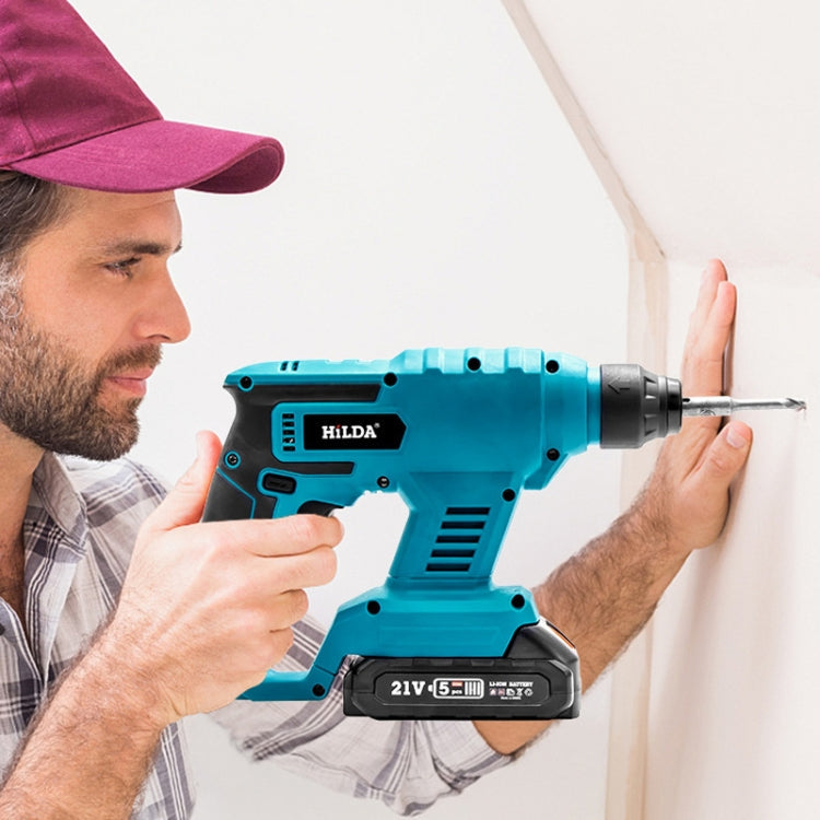 HILDA 12pcs /Set Li-Ion Power Hammer Electrical Impact Drill, Model: 1 Battery+1 Charger US Plug