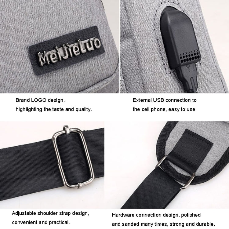 MeiJieLuo Simple Men Chest Bag Sports Youth Shoulder Crossbody Bag(Grey)