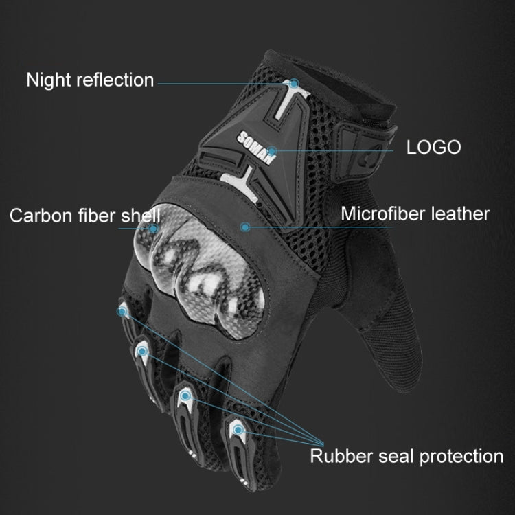 SOMAN Motorcycle Riding Anti-fall Breathable Anti-slip Carbon Fiber Gloves, Size: XXL(Red)