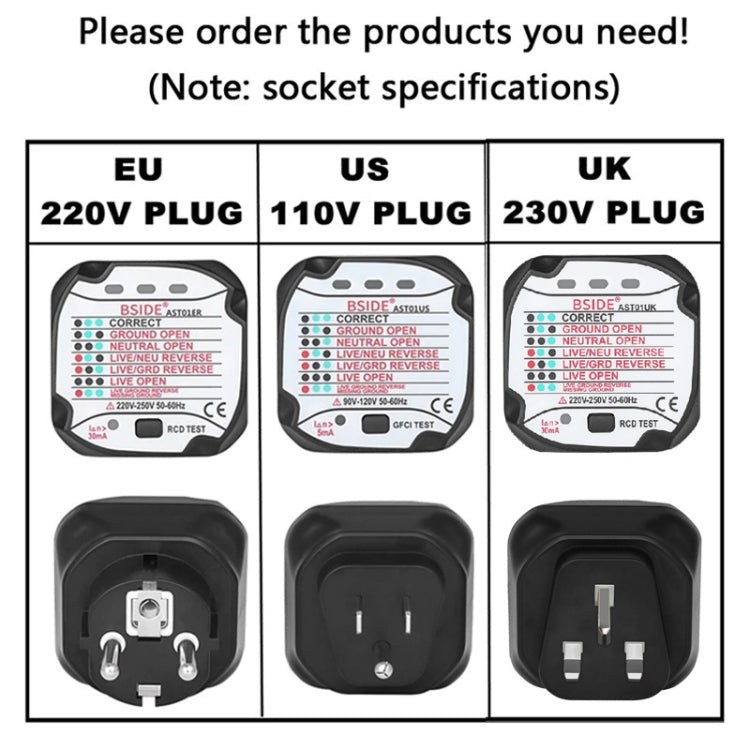 BSIDE AST01 Plug Power Tester Electrical Socket Detector EU Plug
