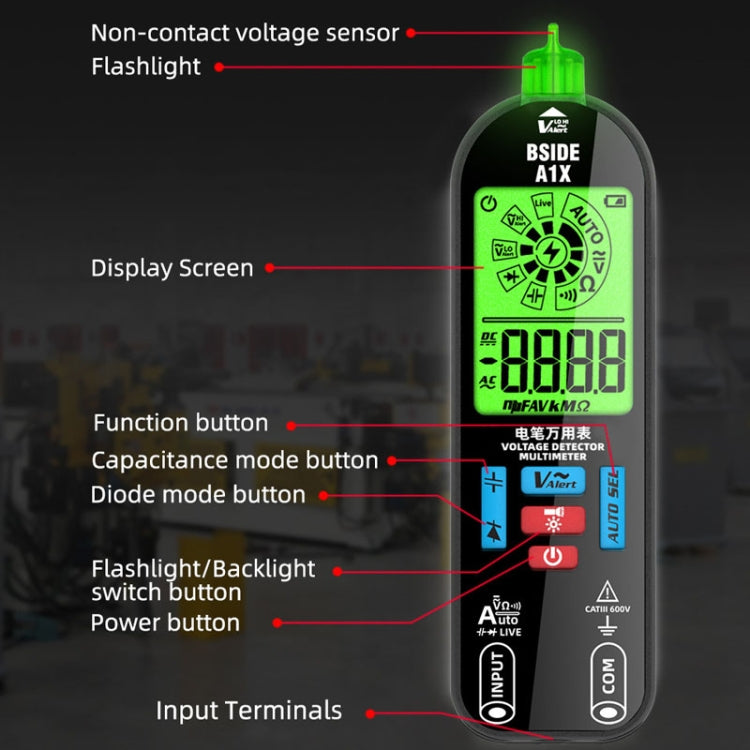 BSIDE A1X Charging Model Mini Digital Electric Pen Intelligent Automatic Merit Multimeter, Specification: Standard