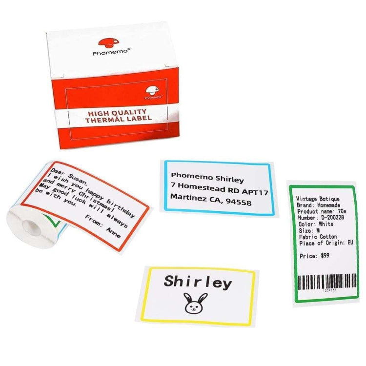 For Phomemo M110 / M200 100pcs /Roll 50x80mm Rainbow Frame White Self-Sticking Tag