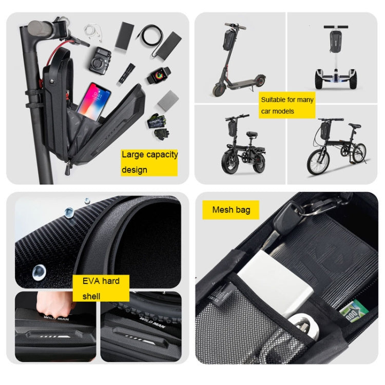 WILD MAN Scooter EVA Hard Shell Front Bag Folding Bicycle Quick Release Hanging Bag, Size: 3L(Black)
