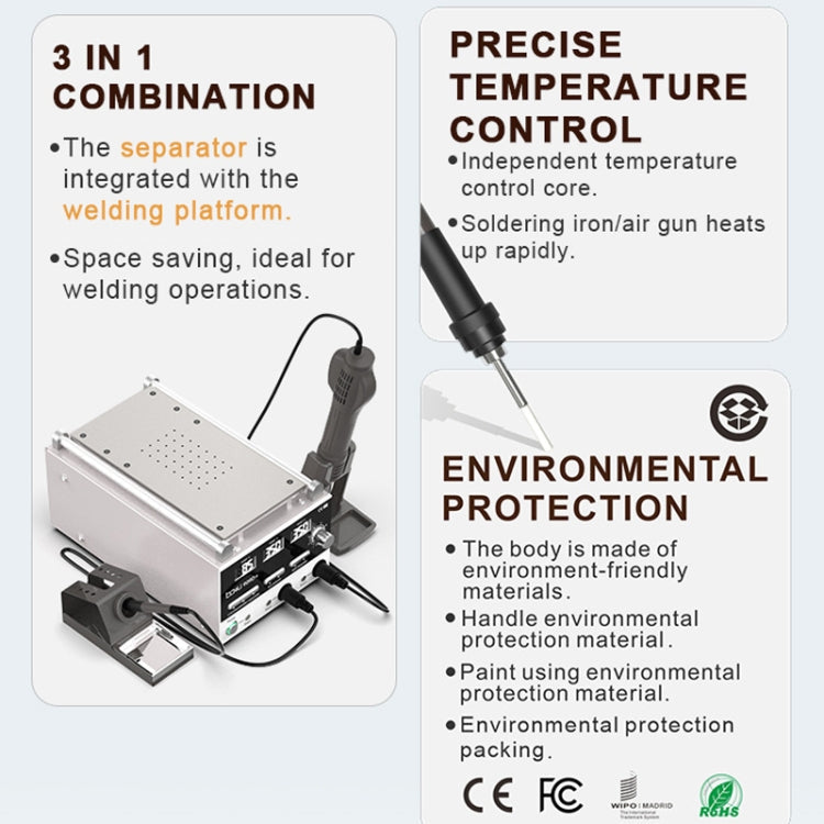 Baku BA-909D+ 750W 3 in 1 Hot Air Soldering Station Screen Remover for Mobile Phone EU Plug 220V
