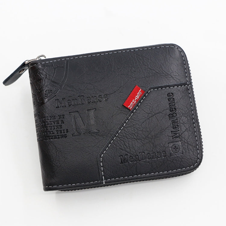 MenBense Men Short Zipper Wallet Coin Purse Large Capacity Multi-Card Money Clip(Black)