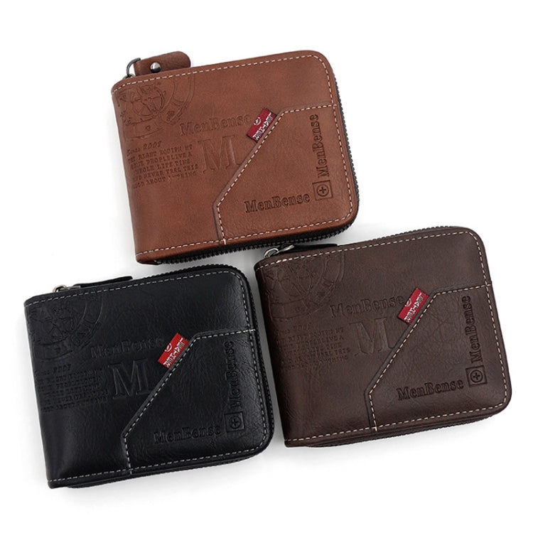MenBense Men Short Zipper Wallet Coin Purse Large Capacity Multi-Card Money Clip(Black)