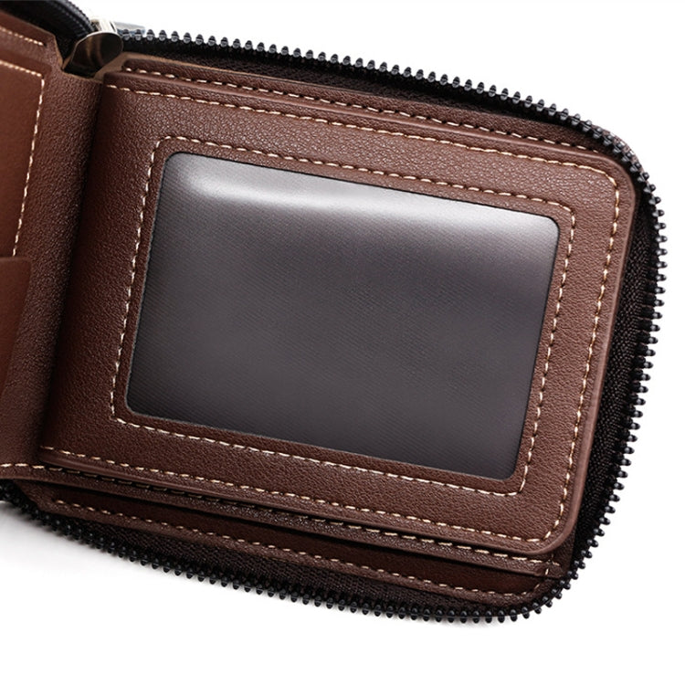 MenBense Men Short Zipper Wallet Coin Purse Large Capacity Multi-Card Money Clip(Black)