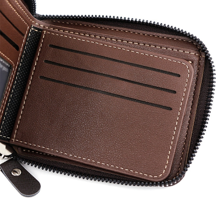 MenBense Men Short Zipper Wallet Coin Purse Large Capacity Multi-Card Money Clip(Dark Coffee)