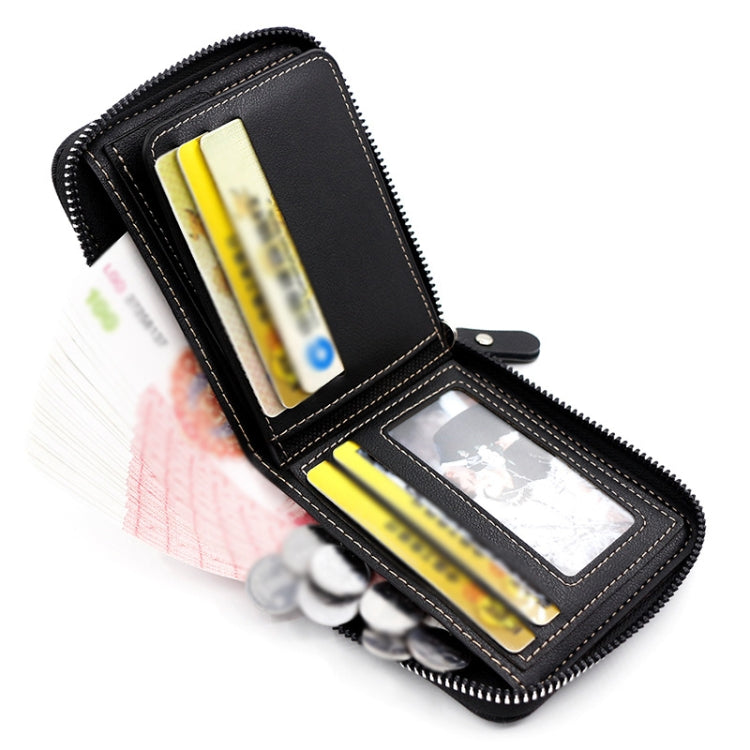 MenBense Men Short Zipper Wallet Coin Purse Large Capacity Multi-Card Money Clip(Dark Coffee)