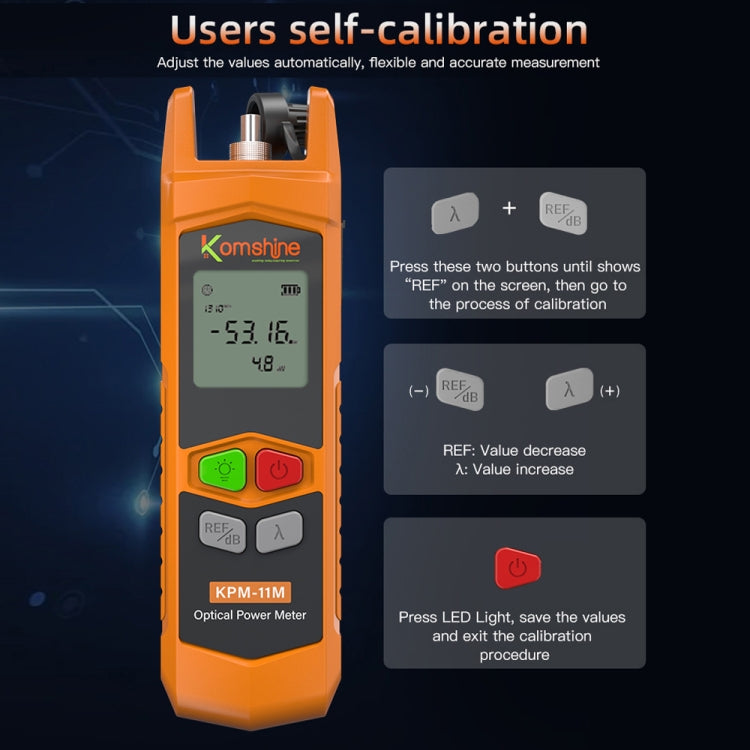 Komshine High Precision Optical Power Meter Mini Fiber Optic Light Attenuation Tester With LED, Specification: A-L/-70dBM to +6DBM