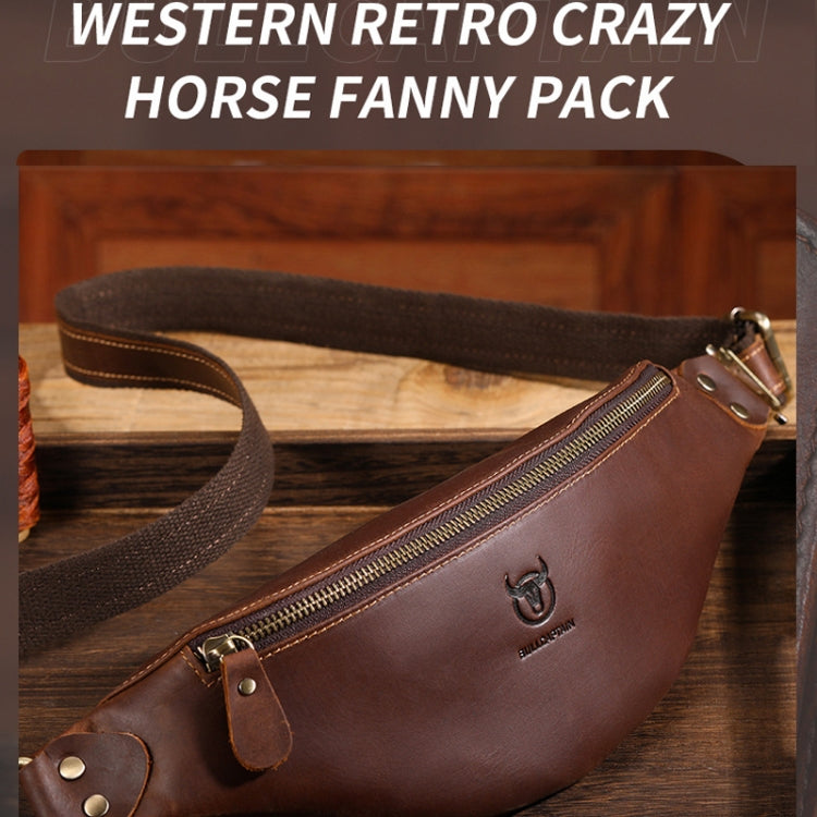 Bull Captain Retro Crazy Horse Leather Men Waist Bag Shoulder Bag Crossbody Bag(Coffee)