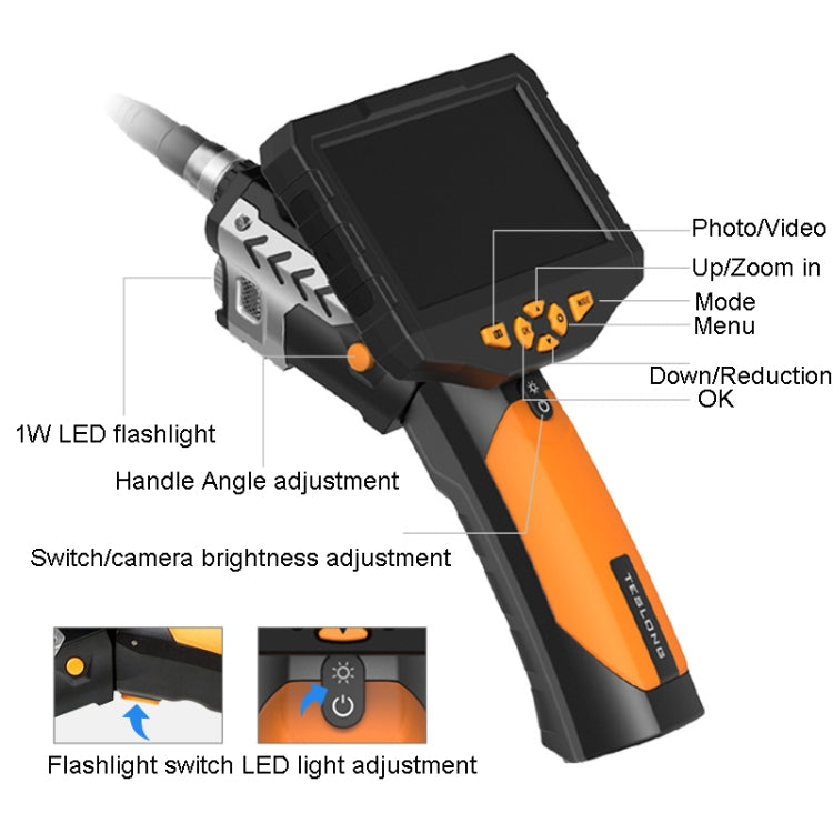 Teslong NTS300 5.5mm-1M Dual Lens Waterproof 5 Inch HD Industrial Borescope Auto Repair Tools, 5.5mm Dual Lens / 1m
