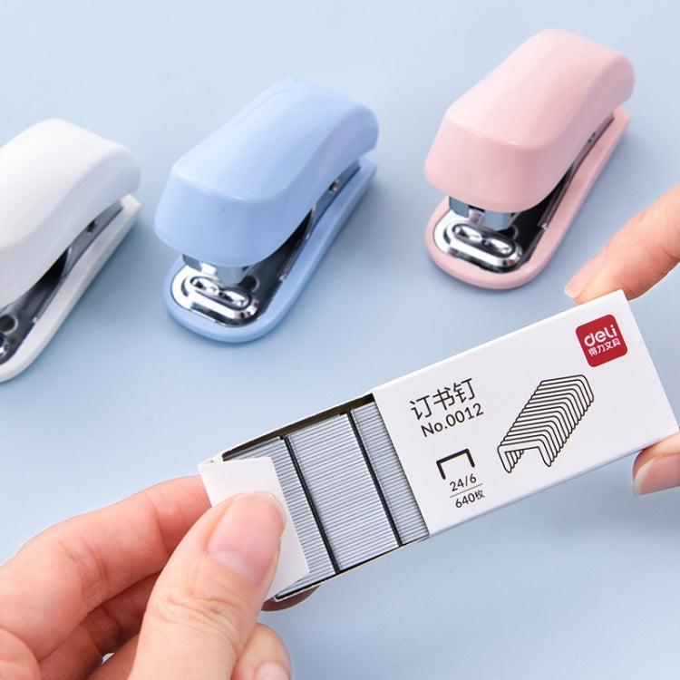 Deli  Macaron Color Stapler + 640 Staples Set Small Mini Stapler Stationery(Blue)
