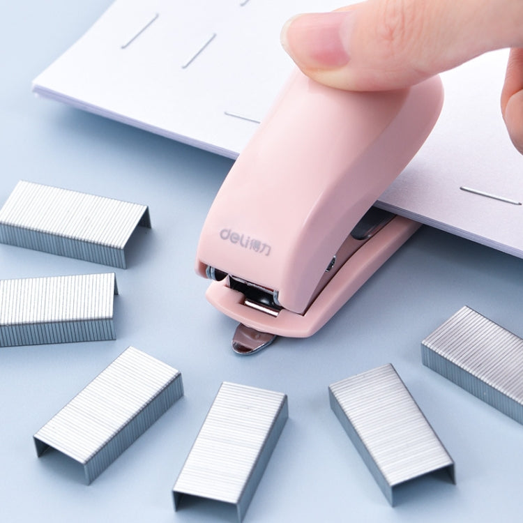 Deli  Macaron Color Stapler + 640 Staples Set Small Mini Stapler Stationery(Pink)