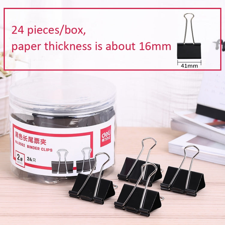 Deli  24pcs /Box 41mm Long Tail Ticket Clip Metal Dovetail Clip, Spec: 8562 Black