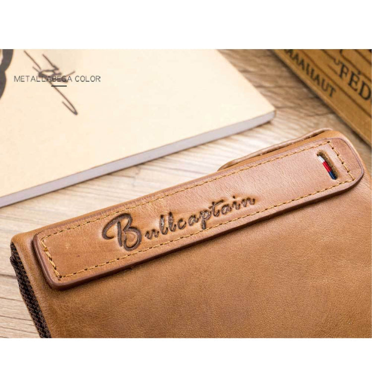BULL CAPTAIN QB06 Retro First-layer Cowhide Anti-theft Zipper Wallet Short Drive License Coin Clip(Claret)