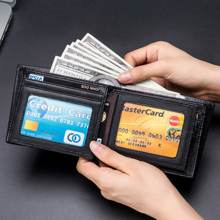 BULL CAPTAIN 0200 Large-capacity First-layer Cowhide Multi-card Slot Wallet RFID Anti-theft Card Holder(Black)