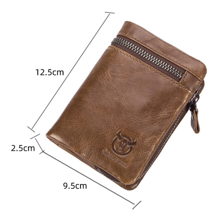 BULL CAPTAIN 03 Large-capacity Folding Multi-card Slot Cowhide Zipper Wallet Coin Clip(Yellow Brown)