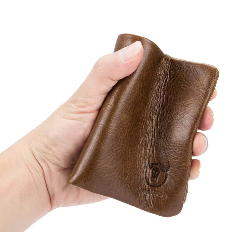 BULL CAPTAIN 03 Large-capacity Folding Multi-card Slot Cowhide Zipper Wallet Coin Clip(Black)