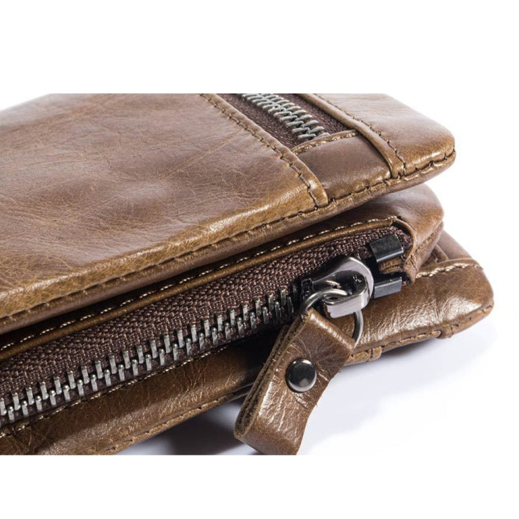 BULL CAPTAIN 03 Large-capacity Folding Multi-card Slot Cowhide Zipper Wallet Coin Clip(Yellow Brown)