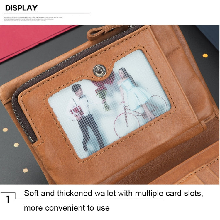 BULL CAPTAIN 03 Large-capacity Folding Multi-card Slot Cowhide Zipper Wallet Coin Clip(Black)