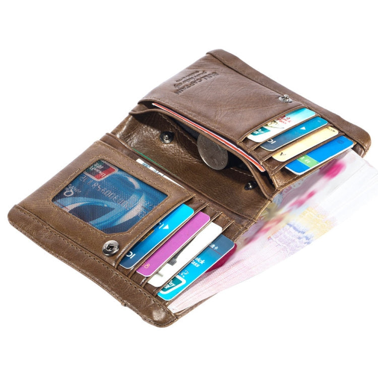 BULL CAPTAIN 03 Large-capacity Folding Multi-card Slot Cowhide Zipper Wallet Coin Clip(Yellow Brown)