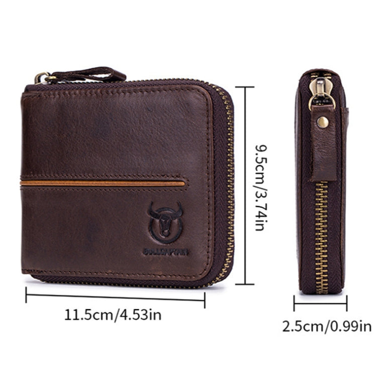 BULL CAPTAIN 042 RFID Anti-theft Cowhide Multi-card Slot Business Card Holder Zipper Wallet(Yellow Brown)
