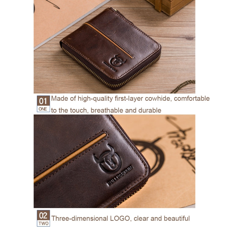 BULL CAPTAIN 042 RFID Anti-theft Cowhide Multi-card Slot Business Card Holder Zipper Wallet(Coffee)