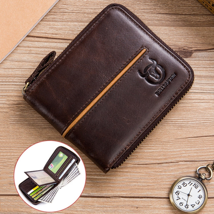 BULL CAPTAIN 042 RFID Anti-theft Cowhide Multi-card Slot Business Card Holder Zipper Wallet(Black)