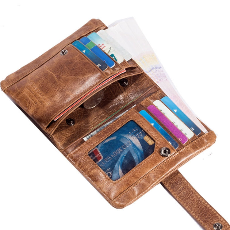 BULL CAPTAIN 01 RFID Anti-theft Multifunctional Cowhide Vertical Detachable Men Wallet(Yellow Brown)