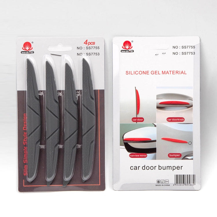 SHANSHI 4pcs /Pack 7753 Car Door Anti-Collision Silicone Strip Bumper Mirror Thickening Decorative Stickers(Black)