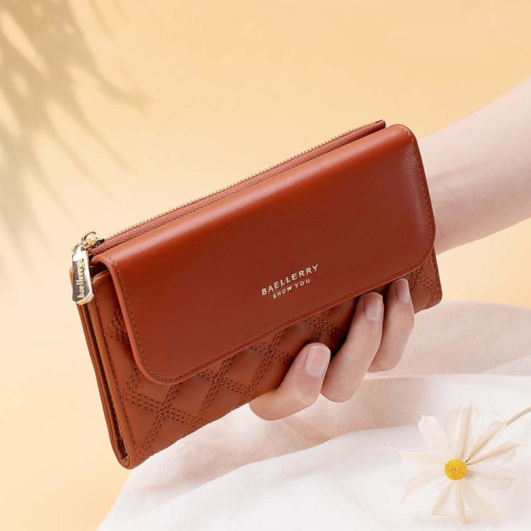 Baellerry N2403 Ladies Long Wallet with Multiple Card Slots Large Capacity Tri-fold Clutch Bag, Color: Brown