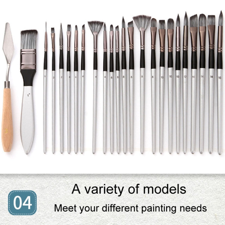 ZHU TING 24pcs /Set Nylon Bristle Paintbrush Set Painting Watercolor Brushes With Cloth Bag(Silver Gray Rod)