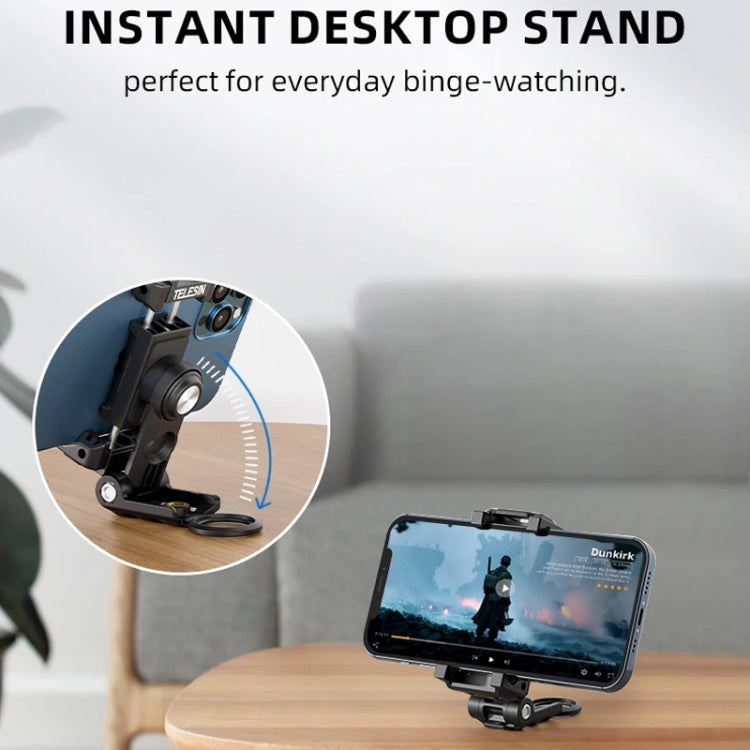 Telesin  Mobile Phone Clip 360 Degree Rotating Desktop Bracket With Cold Shoe Mount(Black)
