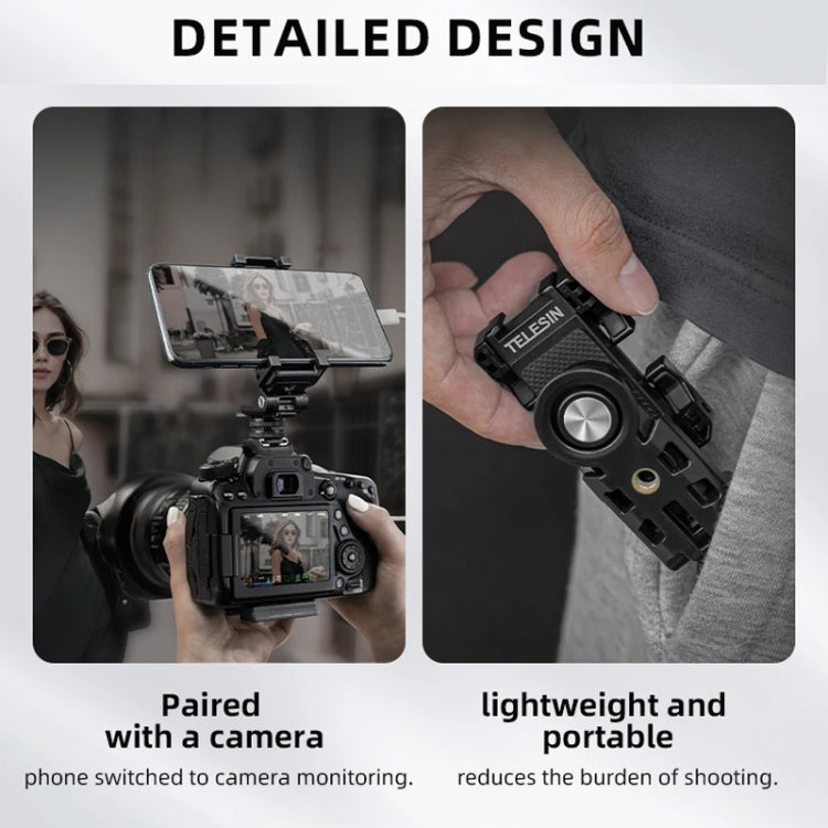 Telesin  Mobile Phone Clip 360 Degree Rotating Desktop Bracket With Cold Shoe Mount(Black)