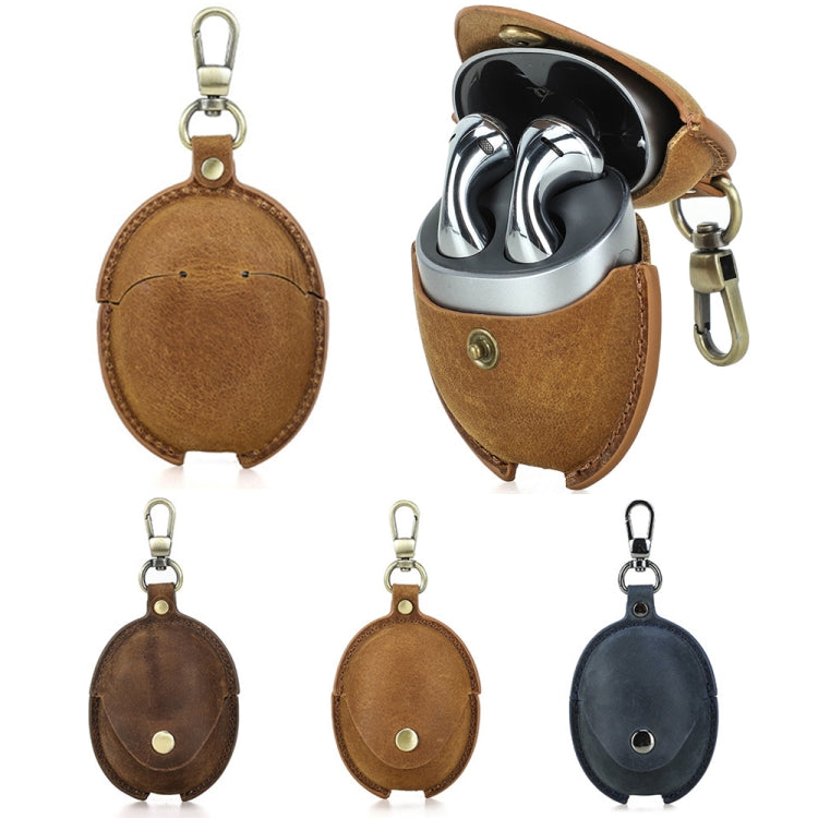 For Huawei FreeBuds 5 CONTACTS FAMILY CF1170 Cowhide Anti-Fall Bluetooth Earphone Protective Case(Coffee)