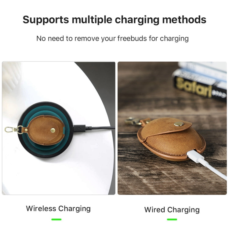 For Huawei FreeBuds 5 CONTACTS FAMILY CF1170 Cowhide Anti-Fall Bluetooth Earphone Protective Case(Coffee)