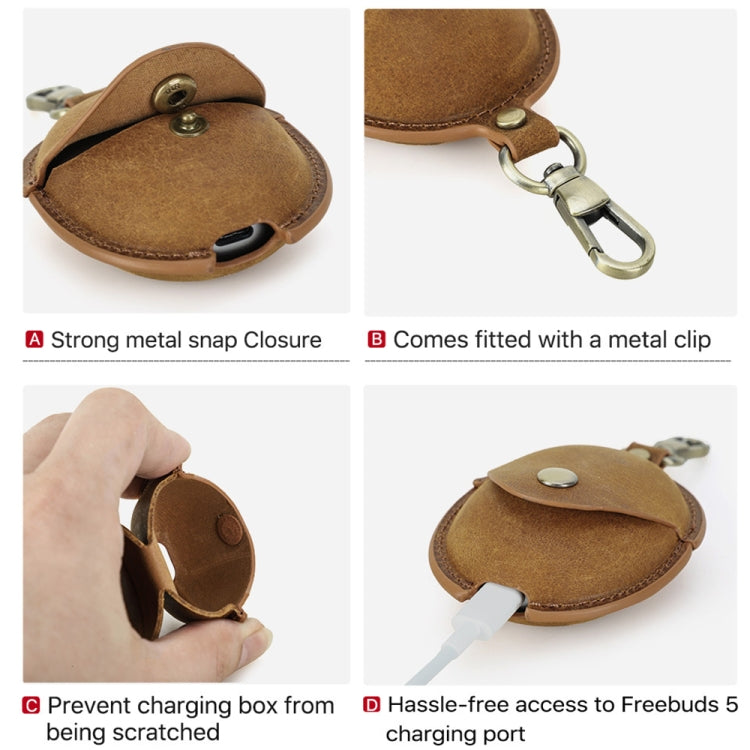 For Huawei FreeBuds 5 CONTACTS FAMILY CF1170 Cowhide Anti-Fall Bluetooth Earphone Protective Case(Coffee)